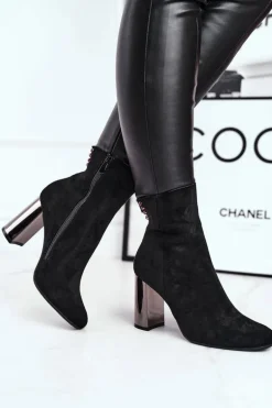 Damskie Botki Na Słupku Czarne Trens