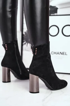 Damskie Botki Na Słupku Czarne Trens