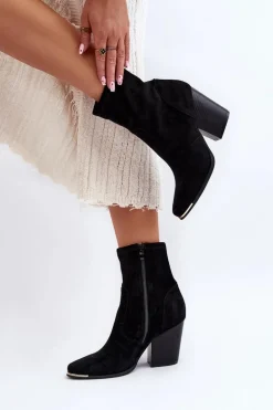 Damskie Botki Na Słupku Czarne Sanile