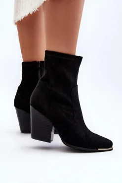 Damskie Botki Na Słupku Czarne Sanile
