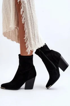 Damskie Botki Na Słupku Czarne Sanile