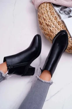 Damskie Botki Na Słupku Czarne Duo