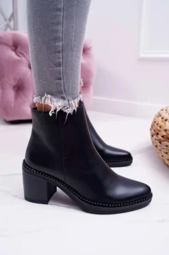 Damskie Botki Na Słupku Czarne Duo