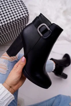 Damskie Botki Na Słupku Czarne Mastor