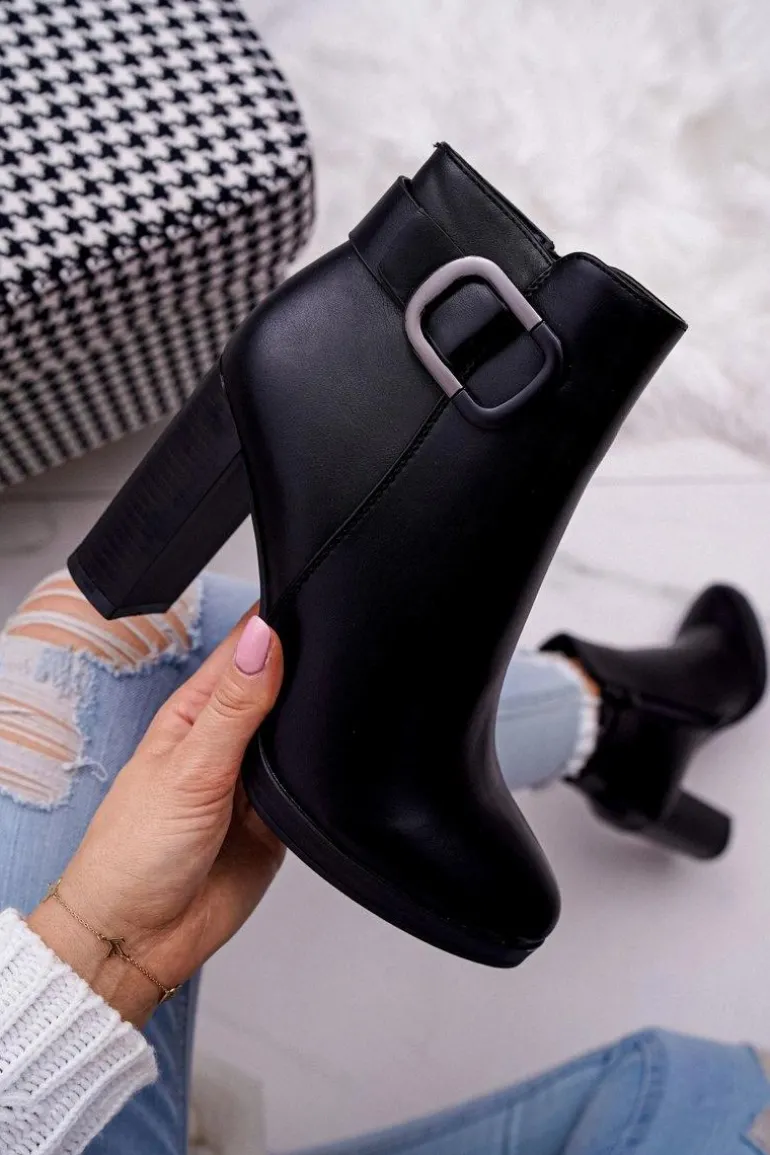 Damskie Botki Na Słupku Czarne Mastor