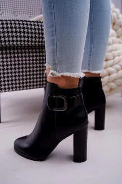 Damskie Botki Na Słupku Czarne Mastor
