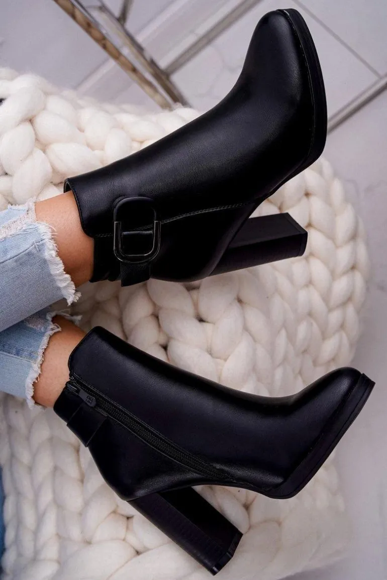 Damskie Botki Na Słupku Czarne Mastor