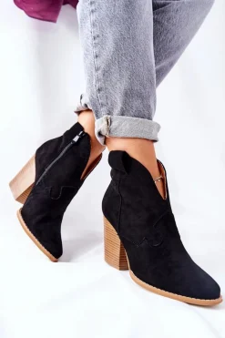 Damskie Botki Na Słupku Czarne Meronet