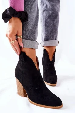 Damskie Botki Na Słupku Czarne Meronet