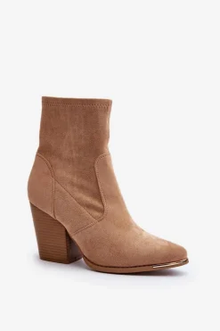 Damskie Botki Na Słupku Khaki Sanile