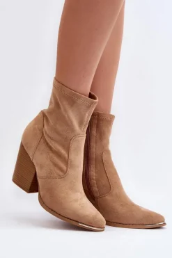 Damskie Botki Na Słupku Khaki Sanile