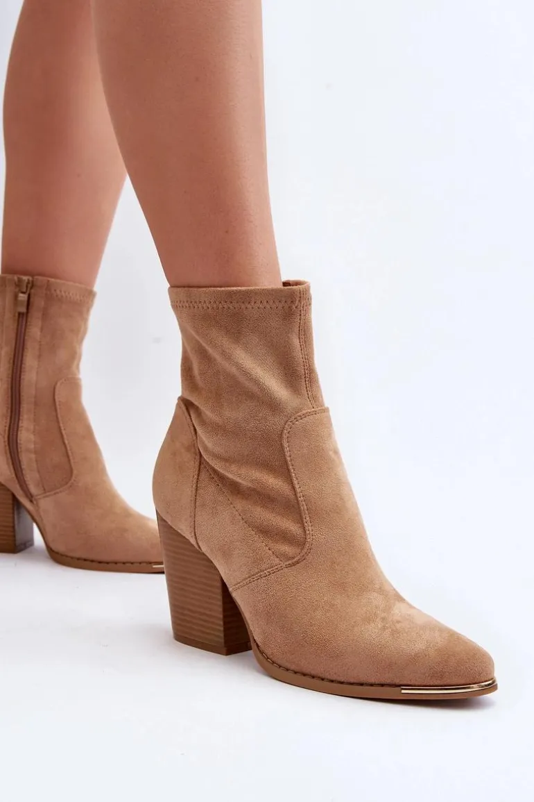 Damskie Botki Na Słupku Khaki Sanile