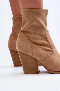 Damskie Botki Na Słupku Khaki Sanile