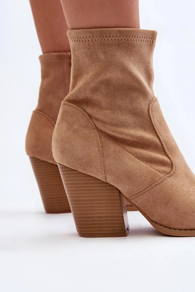 Damskie Botki Na Słupku Khaki Sanile