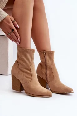 Damskie Botki Na Słupku Khaki Sanile