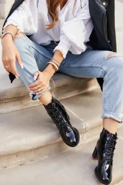 Damskie Botki Na Słupku Lakierowane Czarne Do It Better