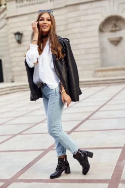 Damskie Botki Na Słupku Lakierowane Czarne Do It Better