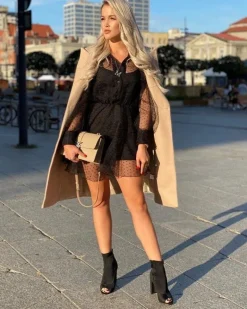 Damskie Botki Na Słupku Lycra Odkryte Palce Czarne First