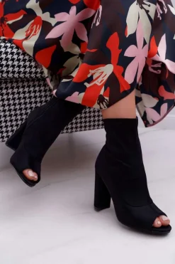 Damskie Botki Na Słupku Lycra Odkryte Palce Czarne First