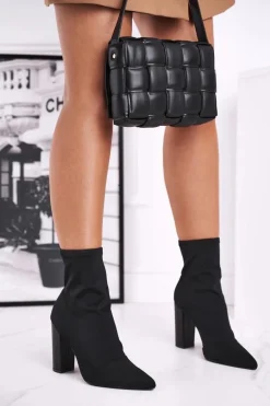 Damskie Botki Na Słupku Lycra Czarne Morie