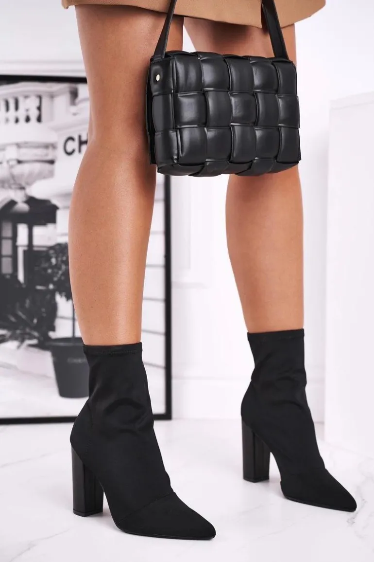 Damskie Botki Na Słupku Lycra Czarne Morie