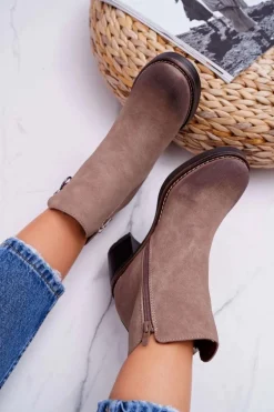 Damskie Botki Na Słupku Ocieplane Filcem Beżowe Delia