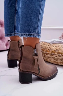 Damskie Botki Na Słupku Ocieplane Filcem Beżowe Delia