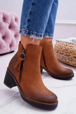 Damskie Botki Na Słupku Ocieplane Filcem Camel Delia