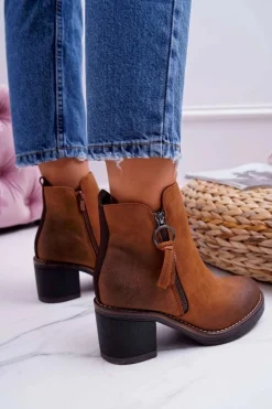 Damskie Botki Na Słupku Ocieplane Filcem Camel Delia