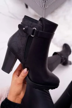 Damskie Botki Na Słupku Ocieplane Czarne Devin