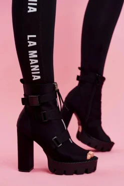Damskie Botki Na Słupku Open Toe Czarne Gladios