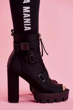 Damskie Botki Na Słupku Open Toe Czarne Gladios