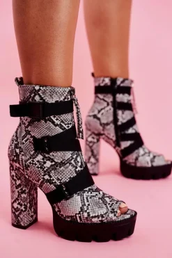 Damskie Botki Na Słupku Open Toe Skóra Węża Gladios