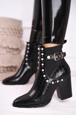 Damskie Botki Na Słupku Perły Czarne Verbos