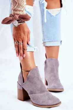 Damskie Botki Na Słupku Szare Wycięte Meliori