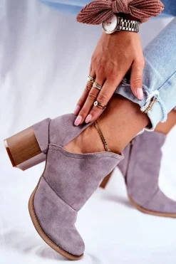 Damskie Botki Na Słupku Szare Wycięte Meliori