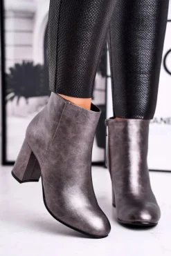 Damskie Botki Na Słupku Szare Gun