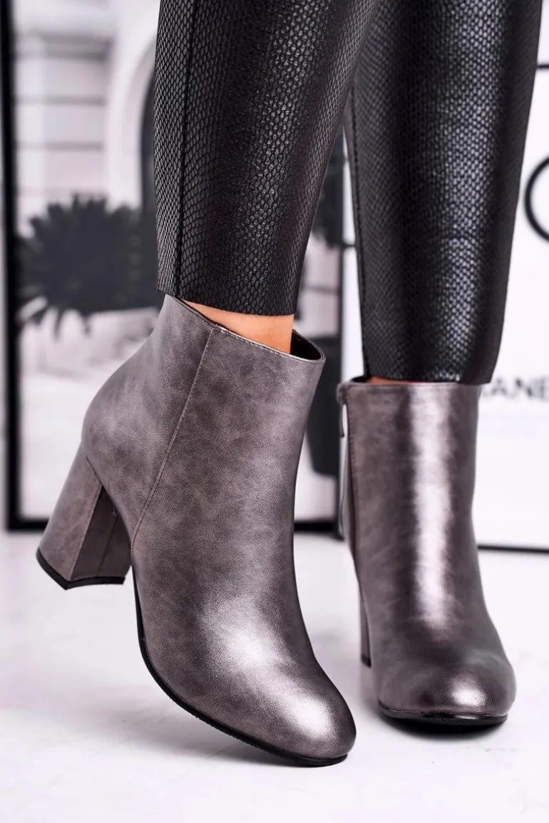 Damskie Botki Na Słupku Szare Gun