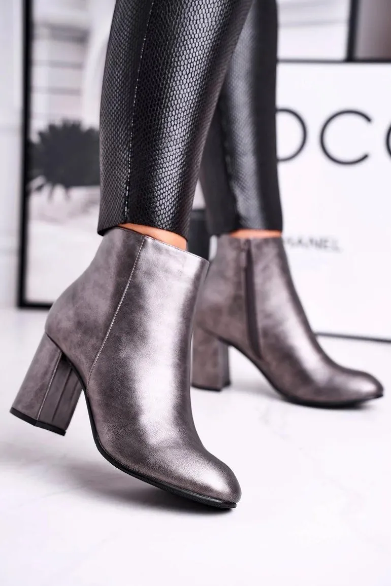 Damskie Botki Na Słupku Szare Gun