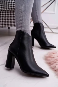 Damskie Botki Na Słupku W Szpic Czarne Felino