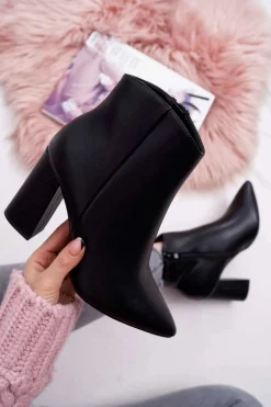 Damskie Botki Na Słupku W Szpic Czarne Felino