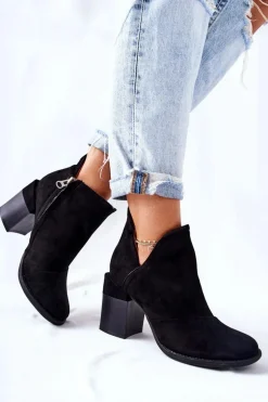 Damskie Botki Na Słupku Wycięte Czarne Meliori