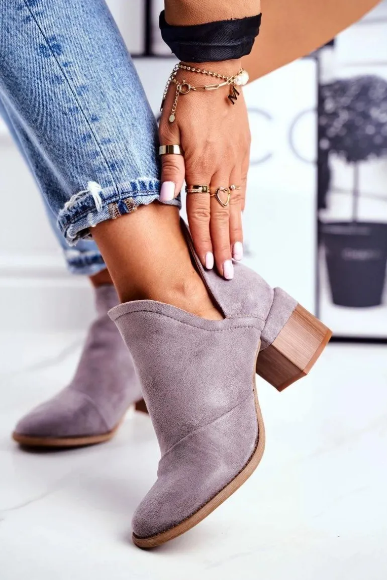 Damskie Botki Na Słupku Wycięte Szare Mini Meliori