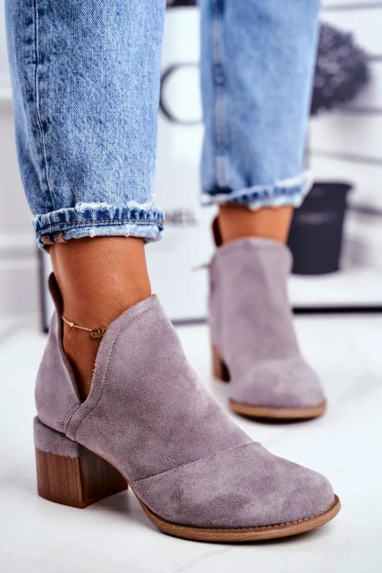 Damskie Botki Na Słupku Wycięte Szare Mini Meliori