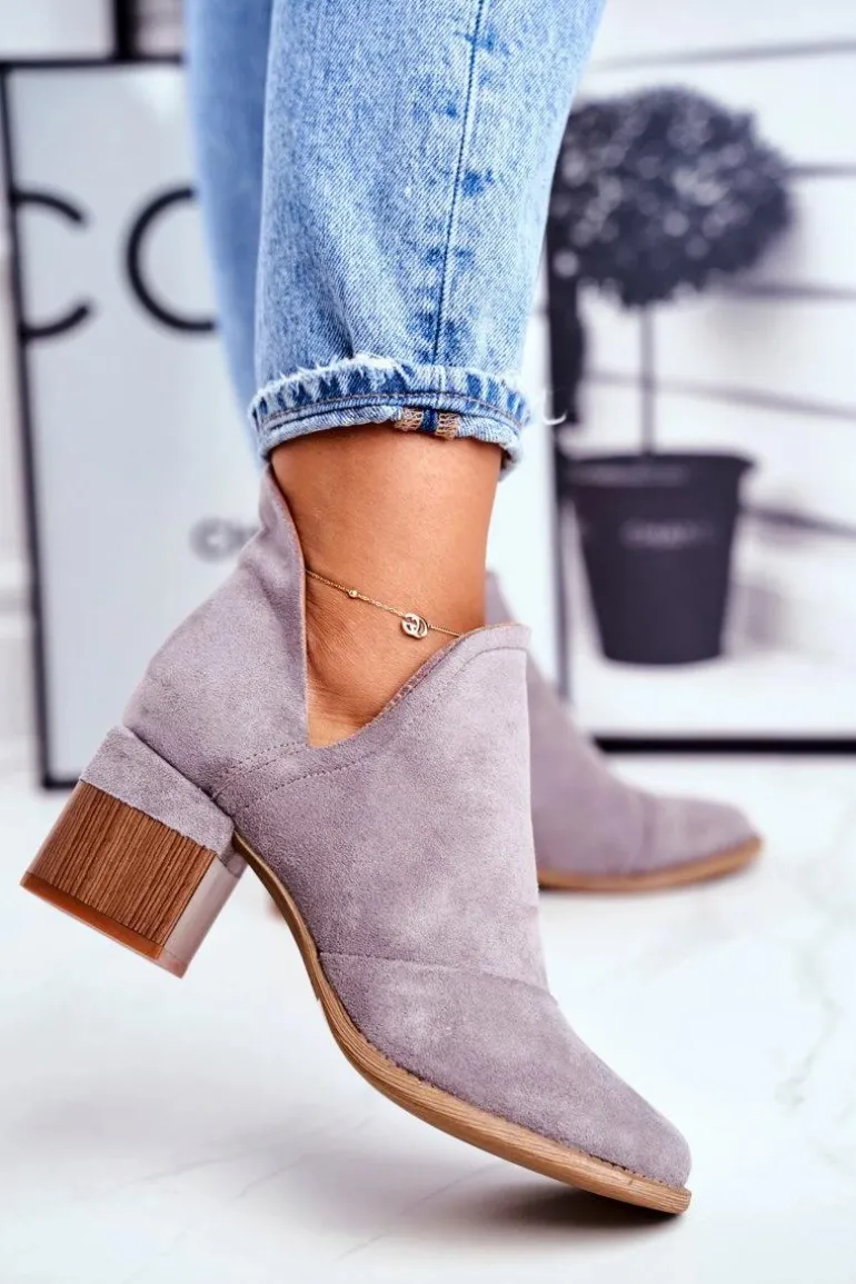 Damskie Botki Na Słupku Wycięte Szare Mini Meliori