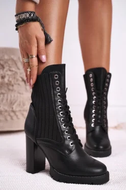 Damskie Botki Na Słupku Wysokie Czarne Erdogan