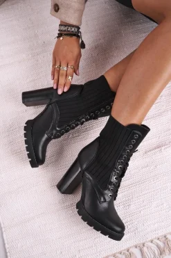 Damskie Botki Na Słupku Wysokie Czarne Erdogan