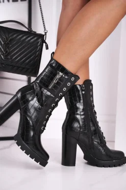 Damskie Botki Na Słupku Wysokie Czarne Bregma