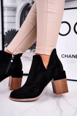 Damskie Botki Na Słupku Wycięte Czarne Meliori Dream