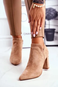 Damskie Botki Na Słupku Wycięte Khaki Bimmer